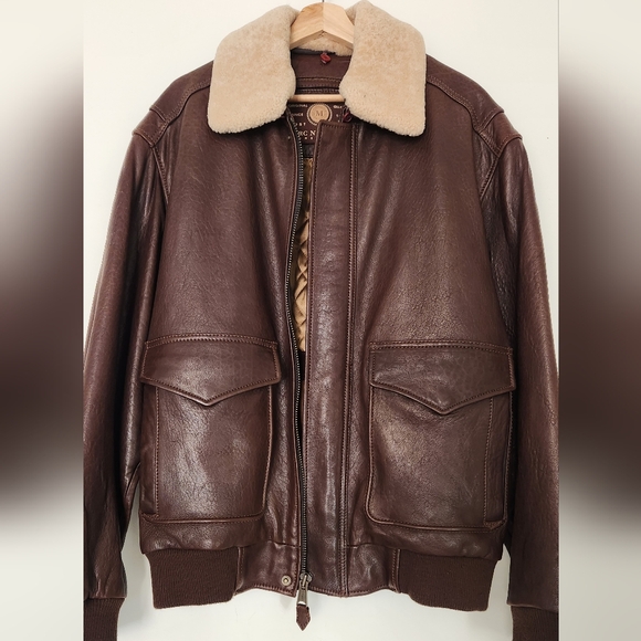 Andrew Marc Bomber Flight  Leather Jacket Shearling Removable Collar - Picture 8 of 11